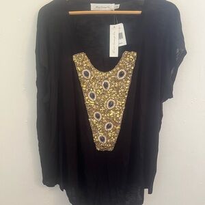 T-Bags Black and Gold Embellished Short Sleeve Blouse